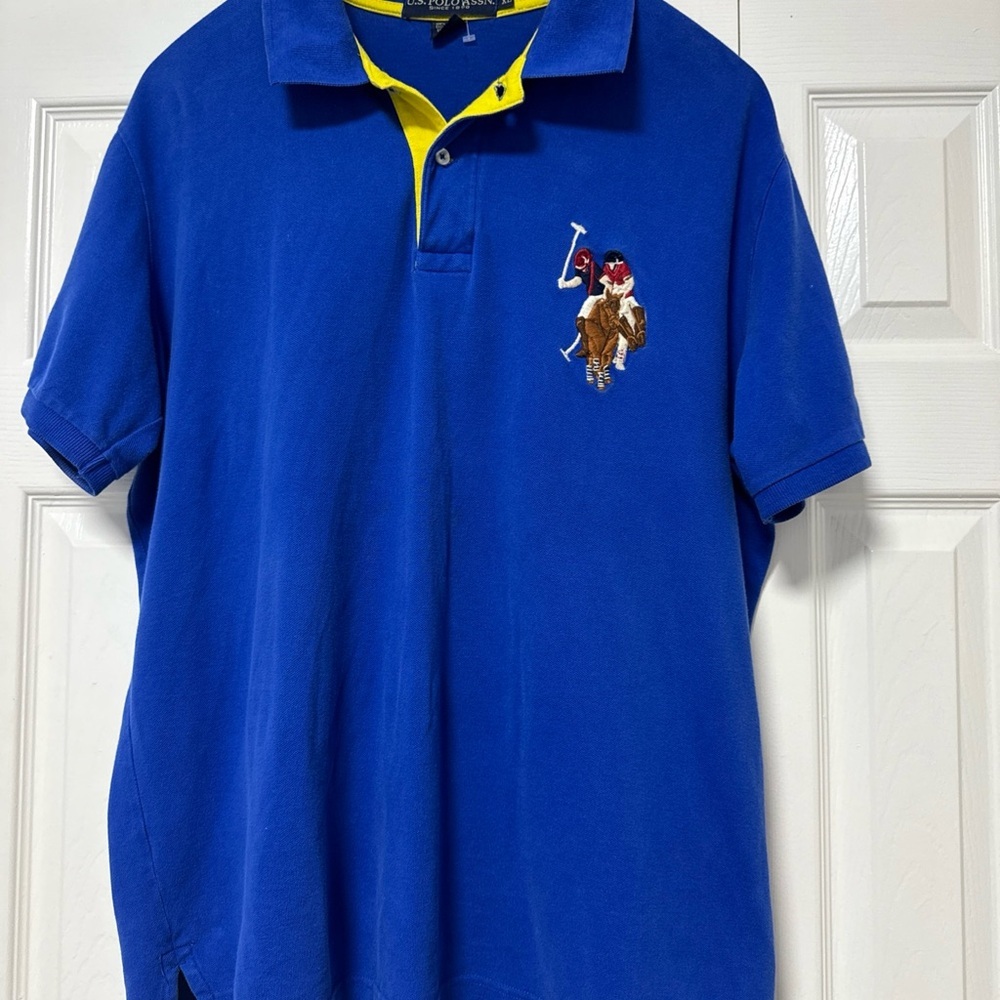 U.S. Polo Assn. Royal Blue Polo with Yellow  and Multicolor logo A25